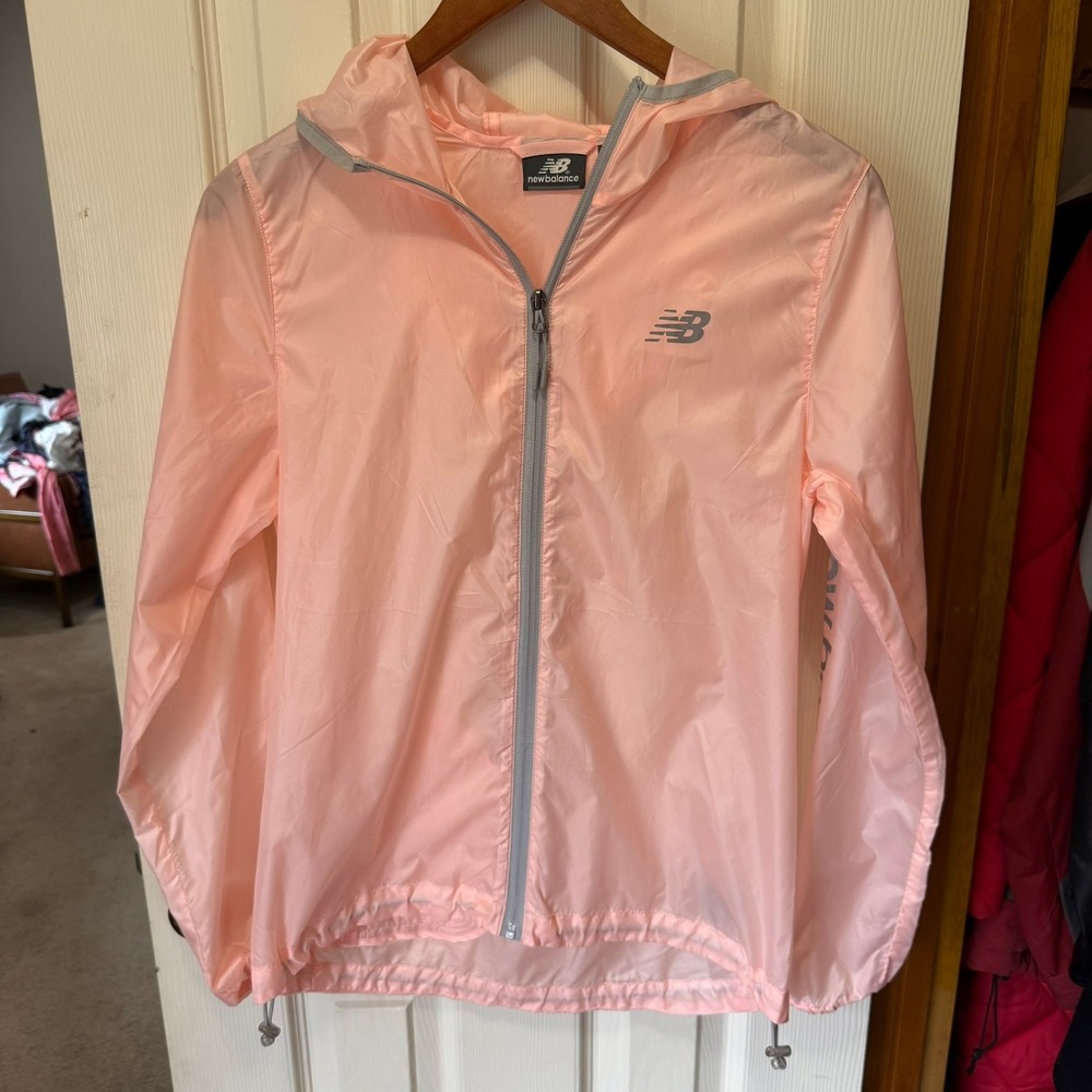 New Balance Women's Hooded Windbreaker Light Pink/Peach Full Zip Small Running